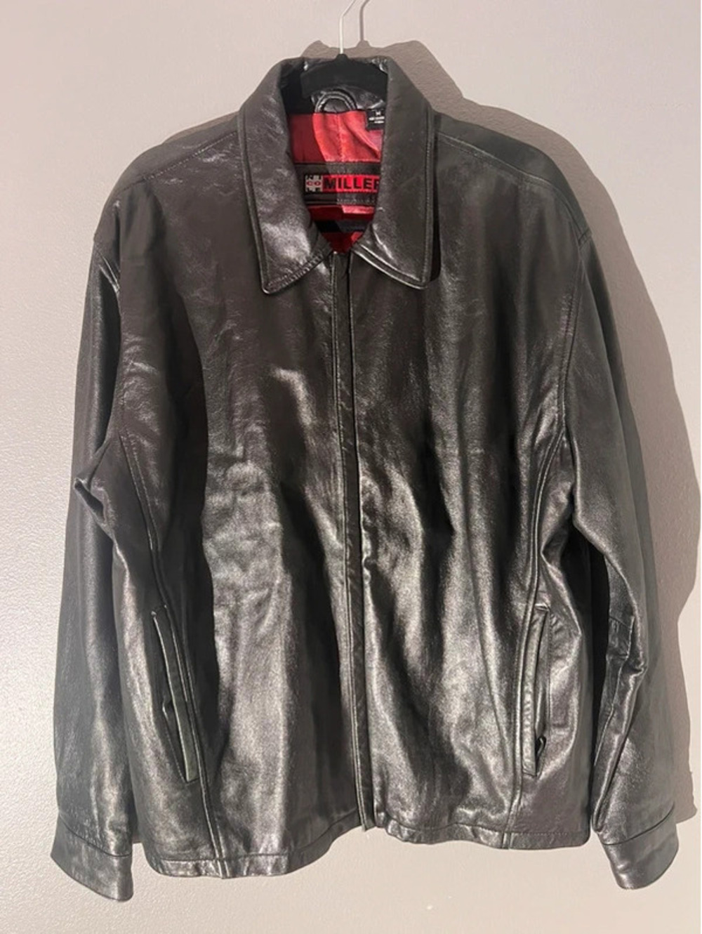 Vintage 90s Nicole Miller Soft Black Leather Jacket w/ Red Lining M